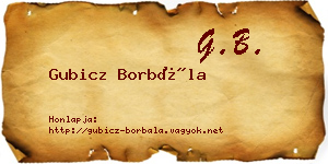 Gubicz Borbála névjegykártya